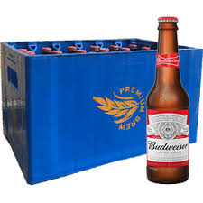 BUDWEISER BEER BOTTLE WITH CRATE