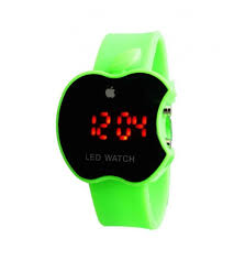 CHILDRENS WRIST WATCH (GREEN COLOR WITH APPLE DESIGN)